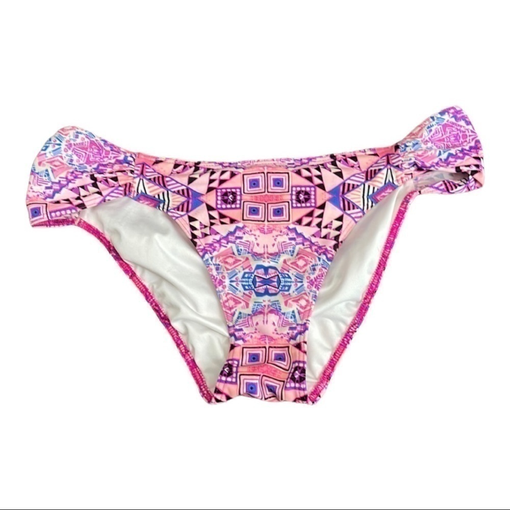 BIKINI Bottom Size Small Like New Geometric Pink Ruched